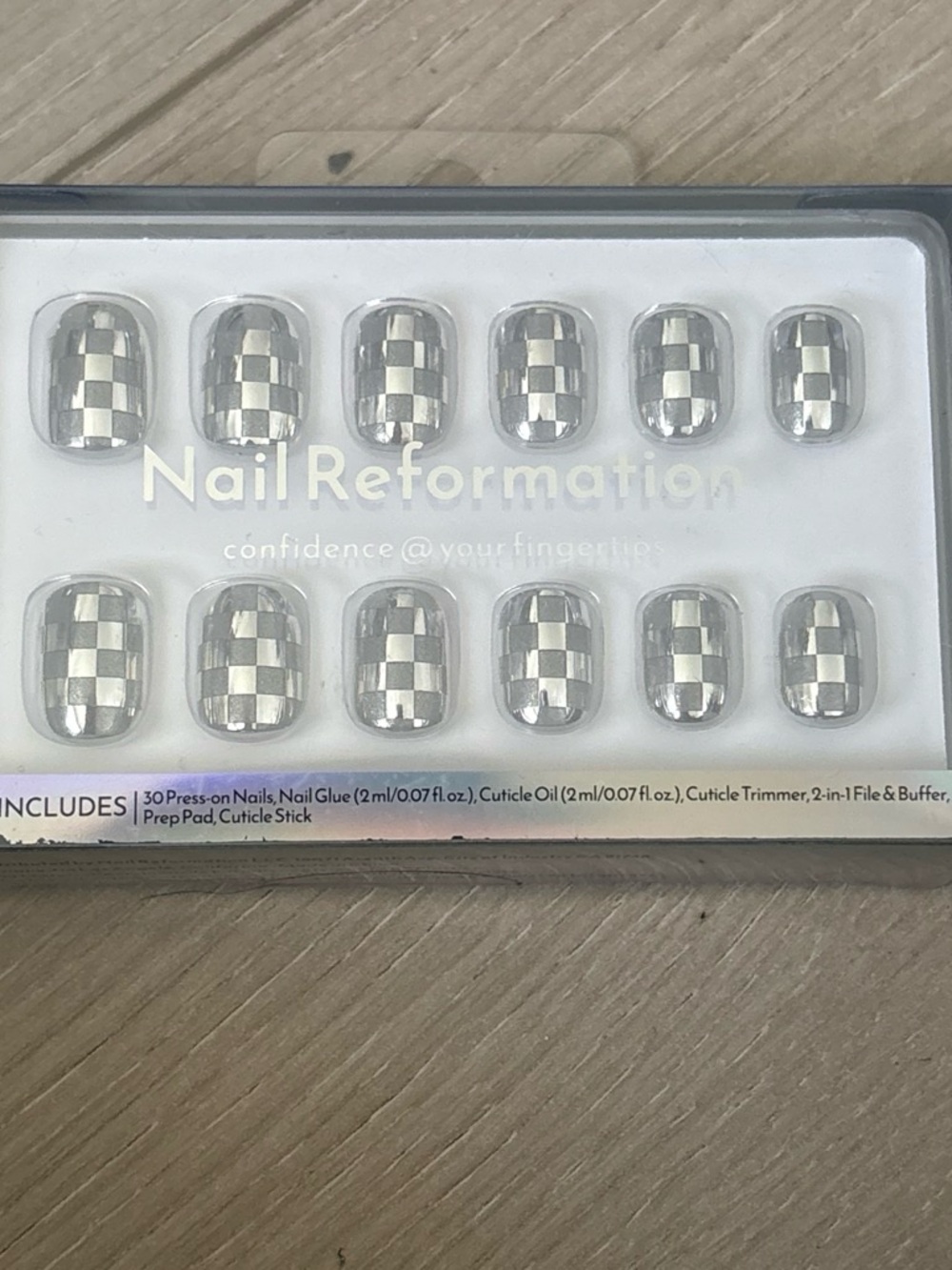 Nail Reformation Silver Checkerboard Press-On Nails